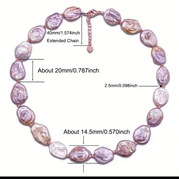 Natural Baroque Pink & White Freshwater Pearl Adjustable Necklace. - Picture 4 of 8